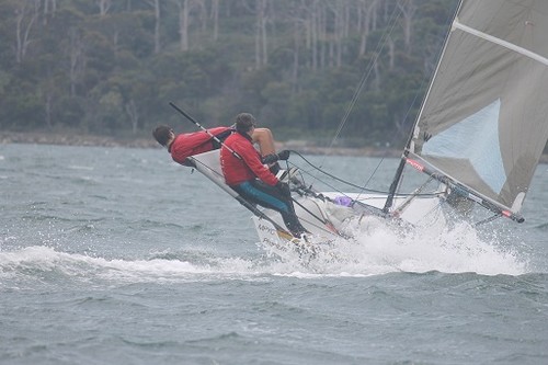 AUS 367 - Steve Miller and Earle Westbury sailing Phantom! Got on that Hiking Earle! - Goaty Hill West Tamar Council B14 National Championships 2012 -2013 © Judi Marshall